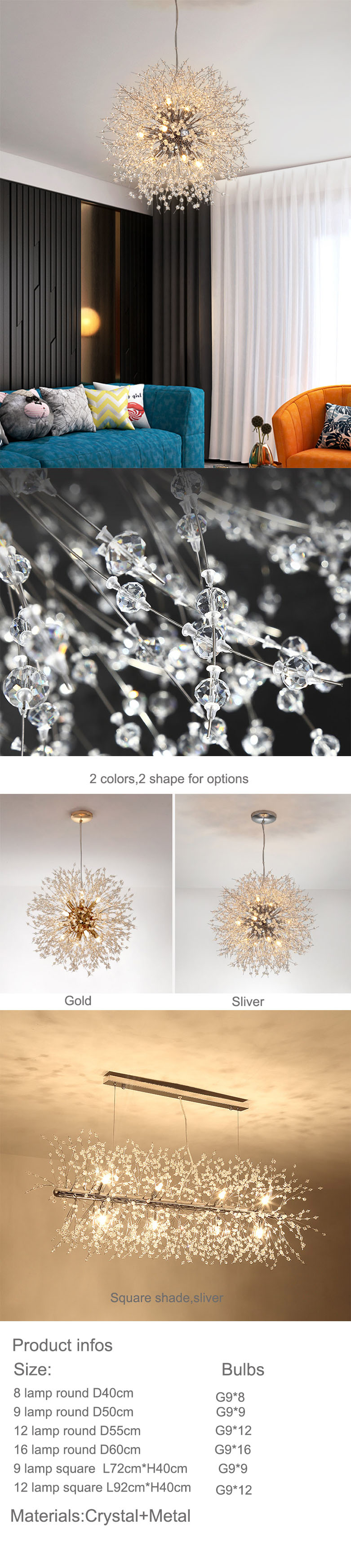italy style crystal chandelier with G9 lamp holder