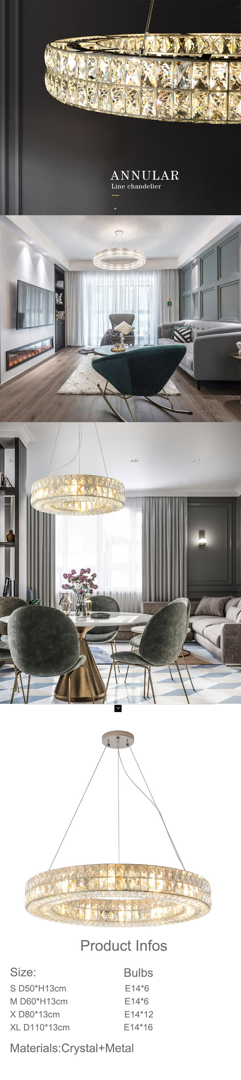 round shade modern crystal chandelier for living room and dining room