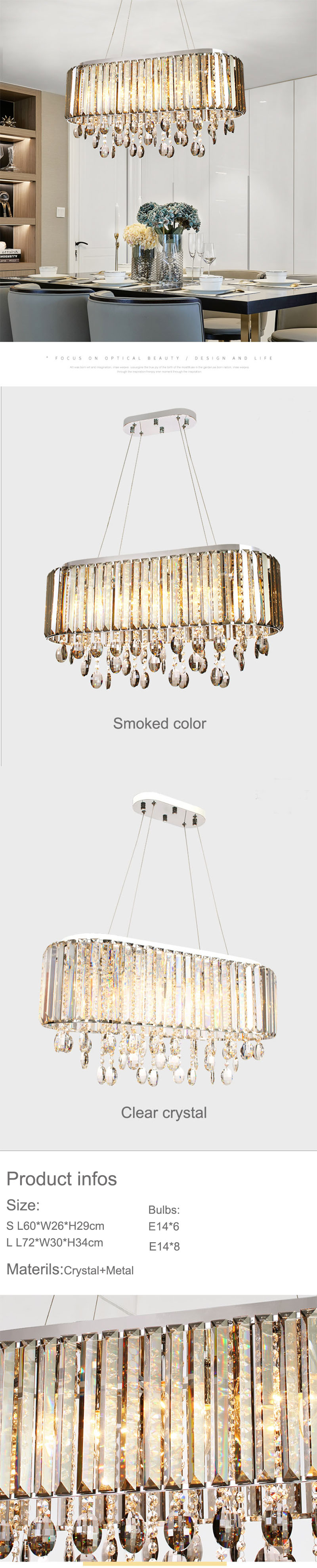 smoke crystal contempoaray chandelier for dining room wholesale