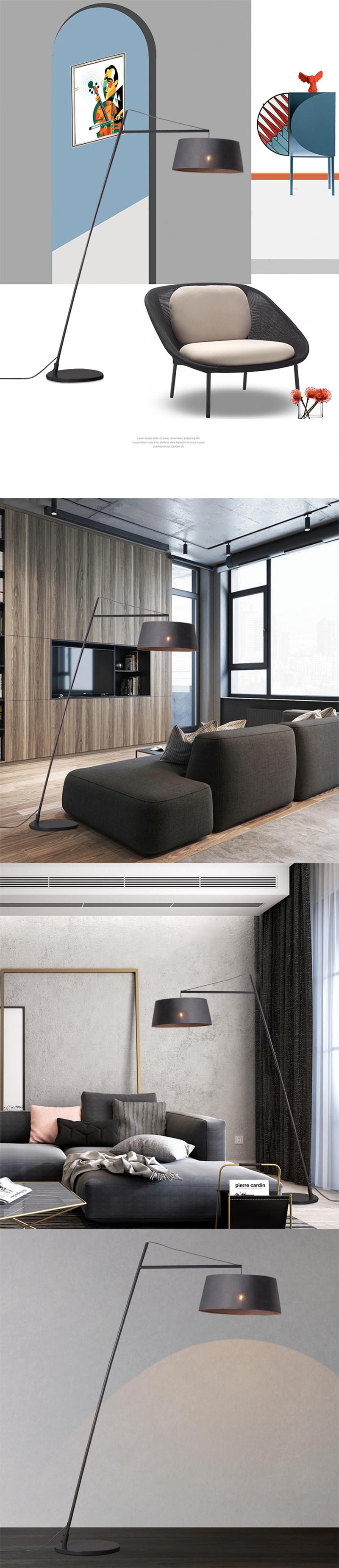 black color modern big floor lamp for living room