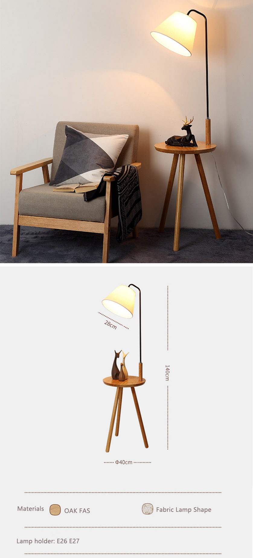 wood floor lamp with table