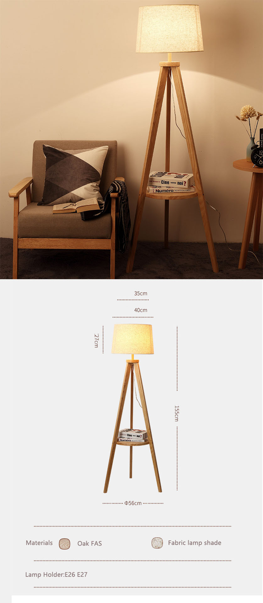 wooden standard lamp